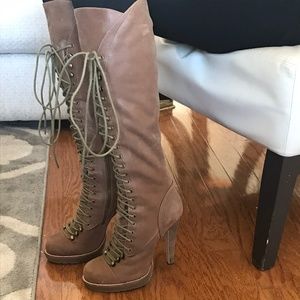 Steven Madden brown tall lace-up heeled boots